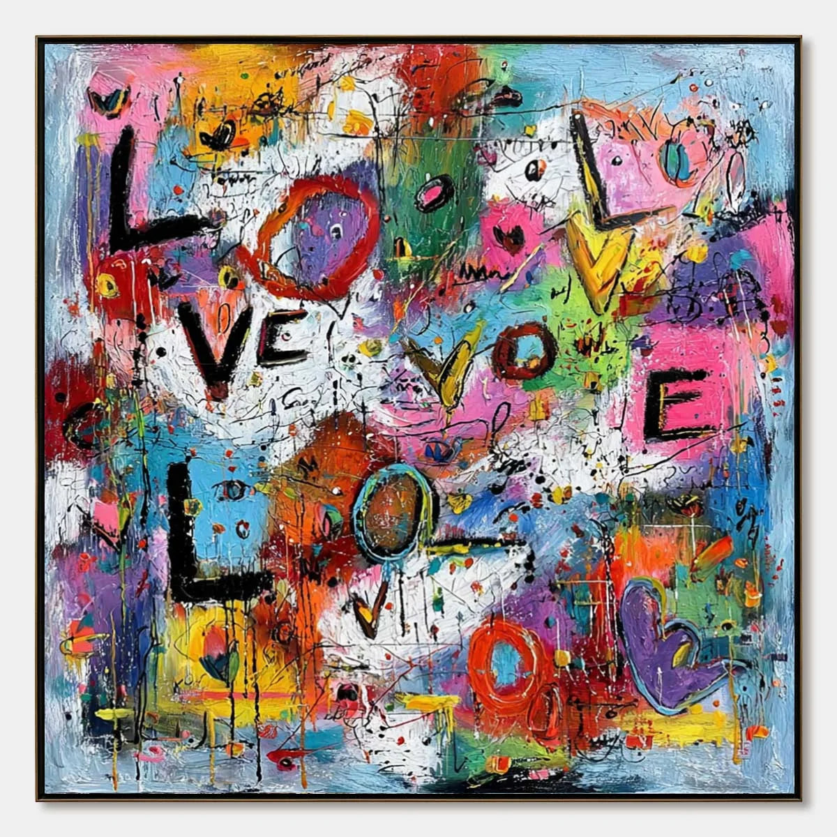 LOVE EXPLOSION: Colorful Abstract Graffiti Style Love Painting | hanging in living room, Abstract wall art
