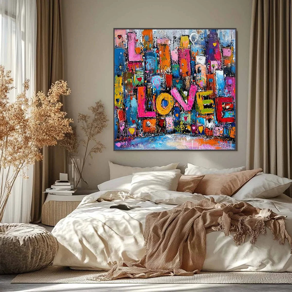 LOVE EXPLOSION: Colorful Abstract Graffiti Style Textured Painting | Abstract closeup, raised brushwork detail