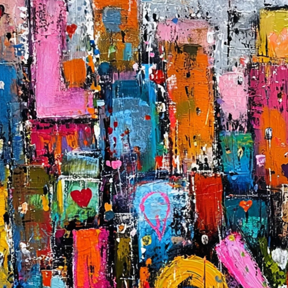 LOVE EXPLOSION: Colorful Abstract Graffiti Style Textured Painting | rolled canvas, ready for custom framing