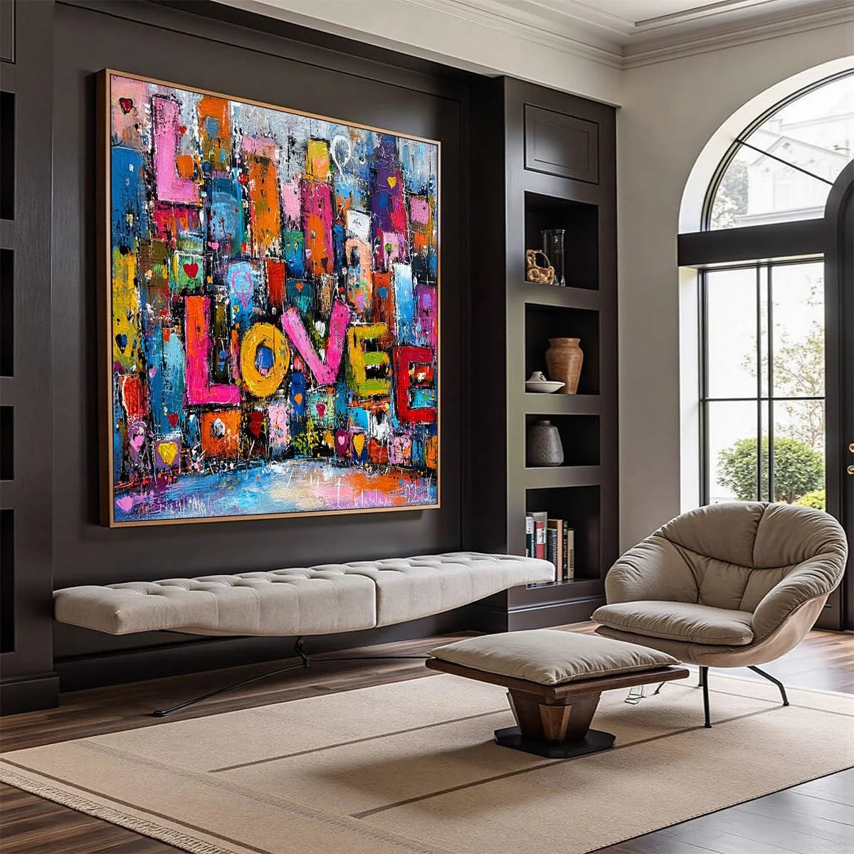 LOVE EXPLOSION: Colorful Abstract Graffiti Style Textured Painting | Abstract mood, soft natural light studio shot