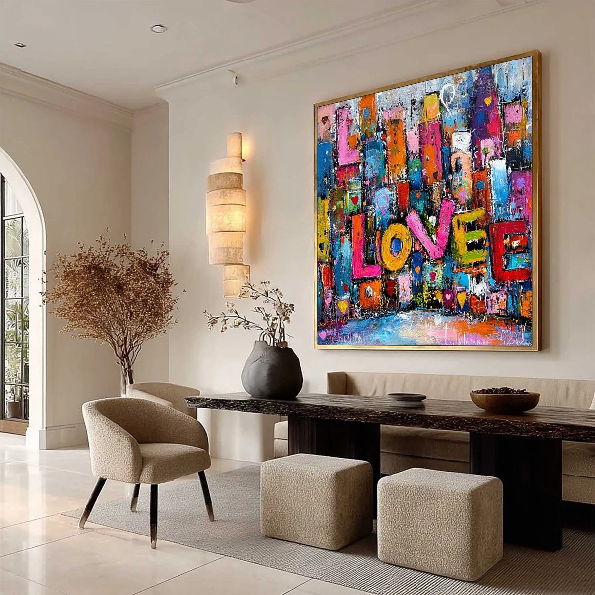 LOVE EXPLOSION: Colorful Abstract Graffiti Style Textured Painting | multi-color palette, original oil on stretched canvas art