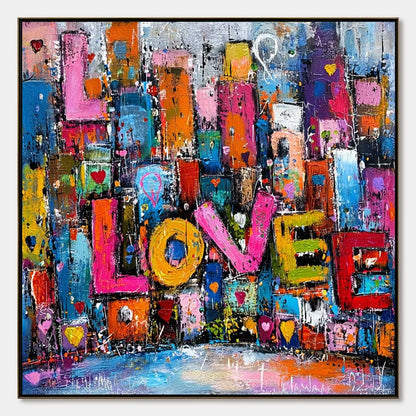LOVE EXPLOSION: Colorful Abstract Graffiti Style Textured Painting | hanging in living room, Abstract wall art