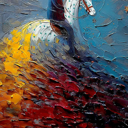 LUNAR JOURNEY: Textured Figurative Painting of a Rider Under the Moon | rolled canvas, ready for custom framing