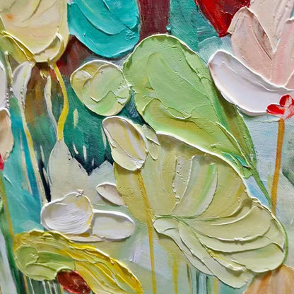 LUSH GARDEN: Textured Floral Painting, Green and White Wall Art, Vertical Canvas, Impressionist Decor | rectangular format, hand-painted canvas edge