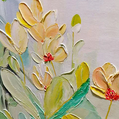LUSH GARDEN: Textured Floral Painting, Green and White Wall Art, Vertical Canvas, Impressionist Decor | gold frame stretched on neutral wall