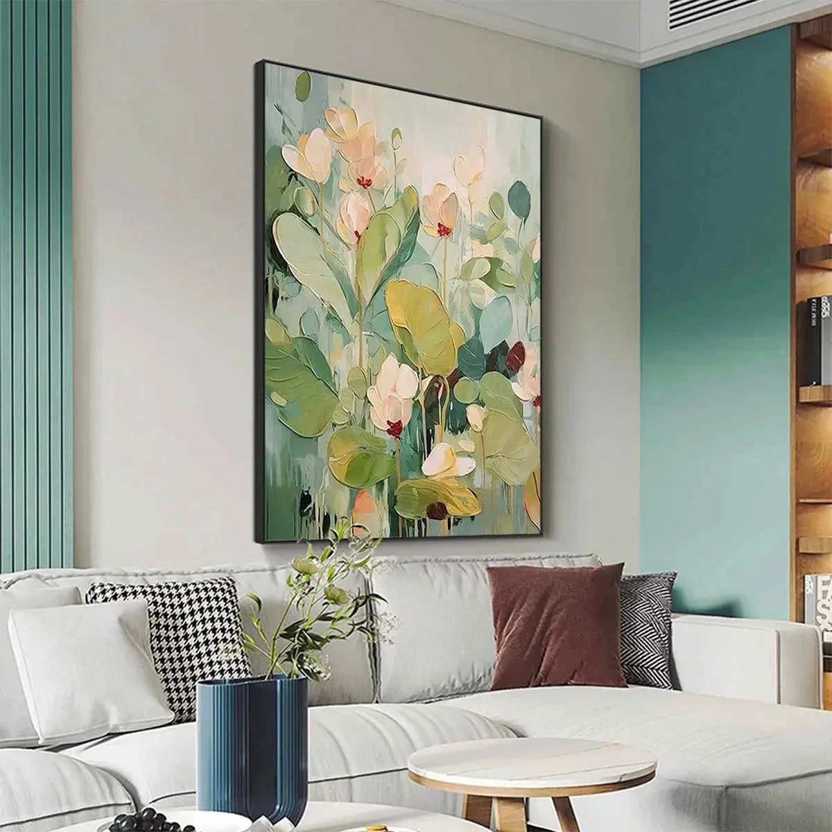 LUSH GARDEN: Textured Floral Painting, Green and White Wall Art, Vertical Canvas, Impressionist Decor | green palette, original oil on stretched canvas art