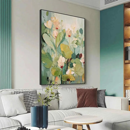 LUSH GARDEN: Textured Floral Painting, Green and White Wall Art, Vertical Canvas, Impressionist Decor | green palette, original oil on stretched canvas art