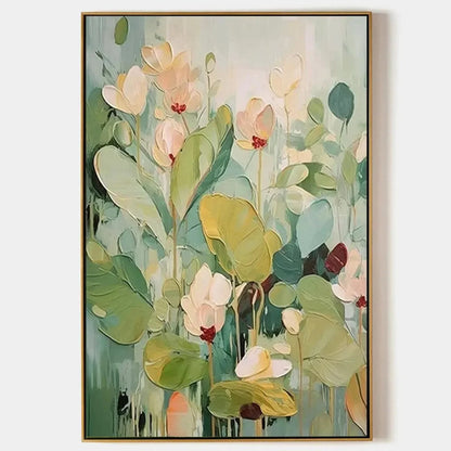 LUSH GARDEN: Textured Floral Painting, Green and White Wall Art, Vertical Canvas, Impressionist Decor | hanging in living room, Impressionist wall art
