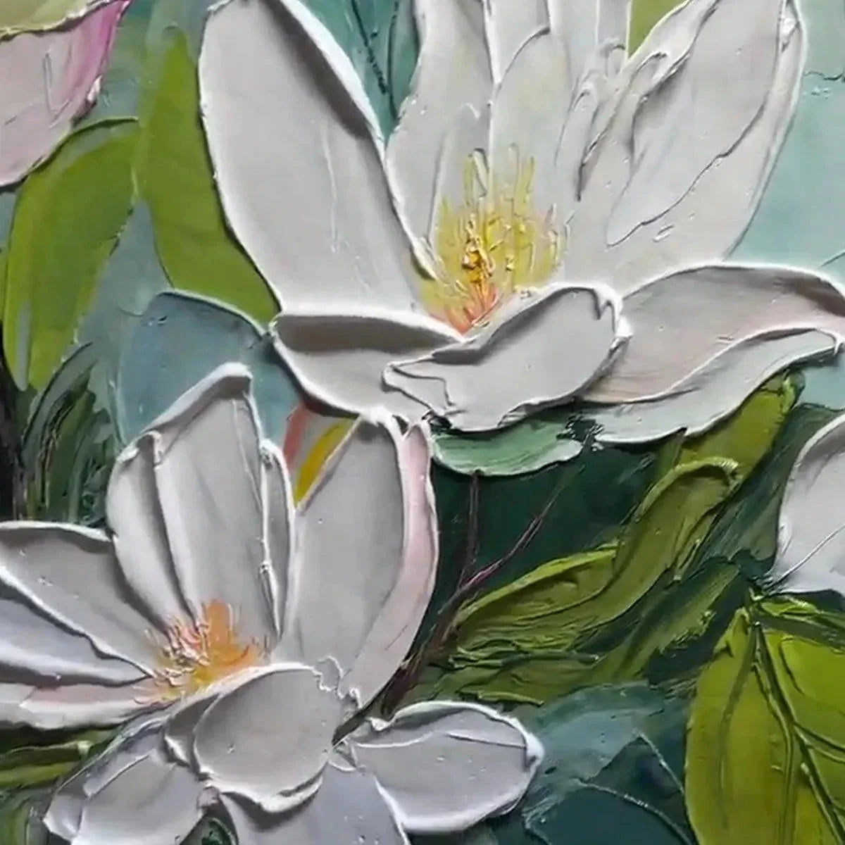MAGNOLIA BLOSSOMS: Textured Floral Painting, Impasto Wall Art, Horizontal Canvas, Magnolia Decor | rectangular format, hand-painted canvas edge