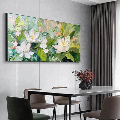 MAGNOLIA BLOSSOMS: Textured Floral Painting, Impasto Wall Art, Horizontal Canvas, Magnolia Decor | rolled canvas, ready for custom framing