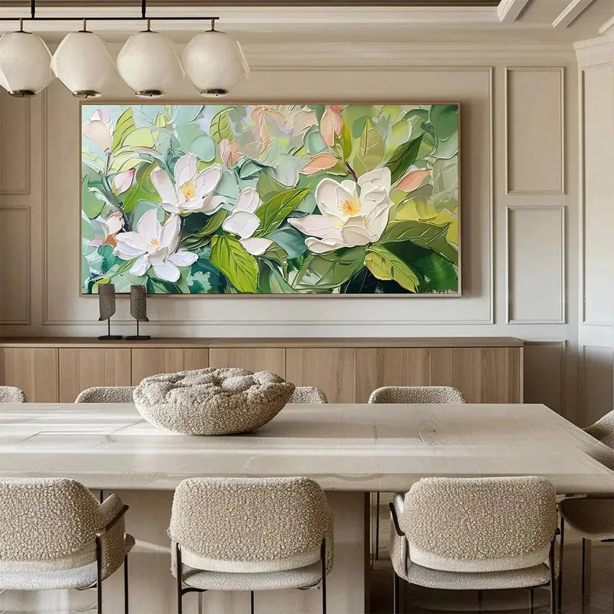 MAGNOLIA BLOSSOMS: Textured Floral Painting, Impasto Wall Art, Horizontal Canvas, Magnolia Decor | multi-color palette, original oil on stretched canvas art