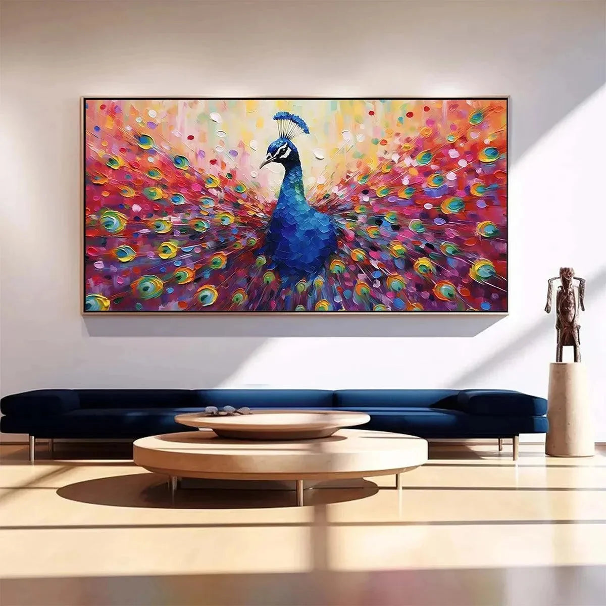 MAJESTIC PEACOCK: Vibrant Peacock Painting on Canvas | Abstract closeup, raised brushwork detail