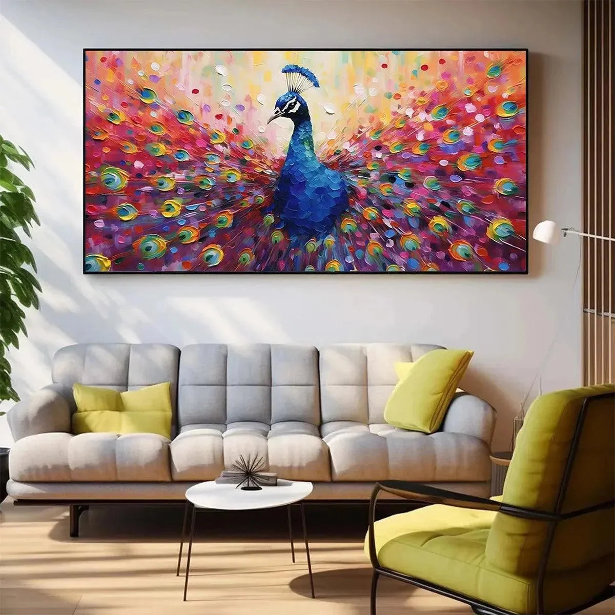 MAJESTIC PEACOCK: Vibrant Peacock Painting on Canvas | multi-color palette, original oil on stretched canvas art