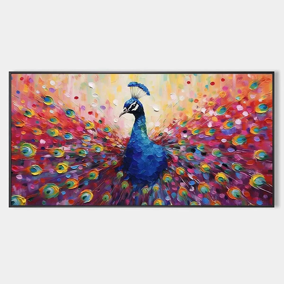 MAJESTIC PEACOCK: Vibrant Peacock Painting on Canvas | hanging in living room, Abstract wall art
