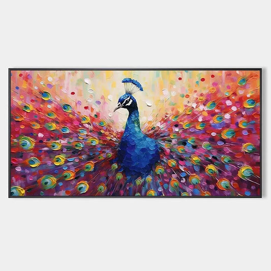 MAJESTIC PEACOCK: Vibrant Peacock Painting on Canvas | hanging in living room, Abstract wall art