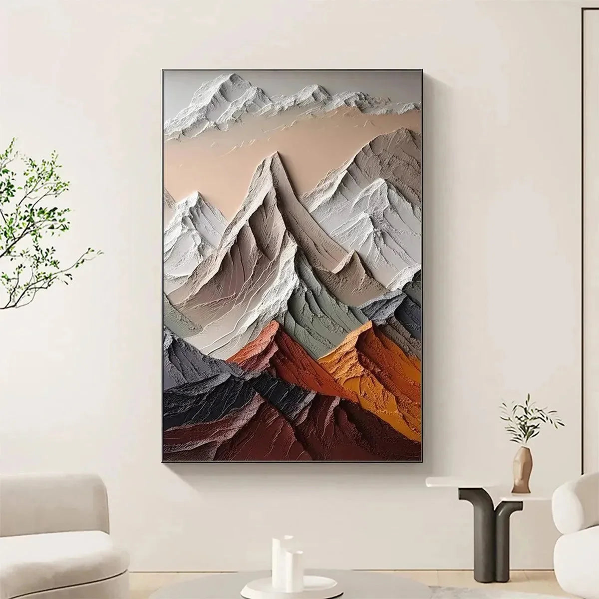 MAJESTIC PEAKS: Textured Impasto Mountain Landscape Painting in Earthy Tones | Landscape closeup, raised brushwork detail