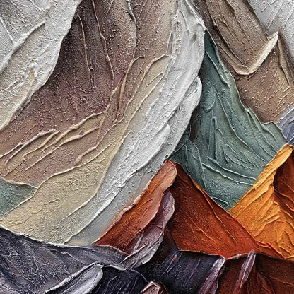MAJESTIC PEAKS: Textured Impasto Mountain Landscape Painting in Earthy Tones | rolled canvas, ready for custom framing