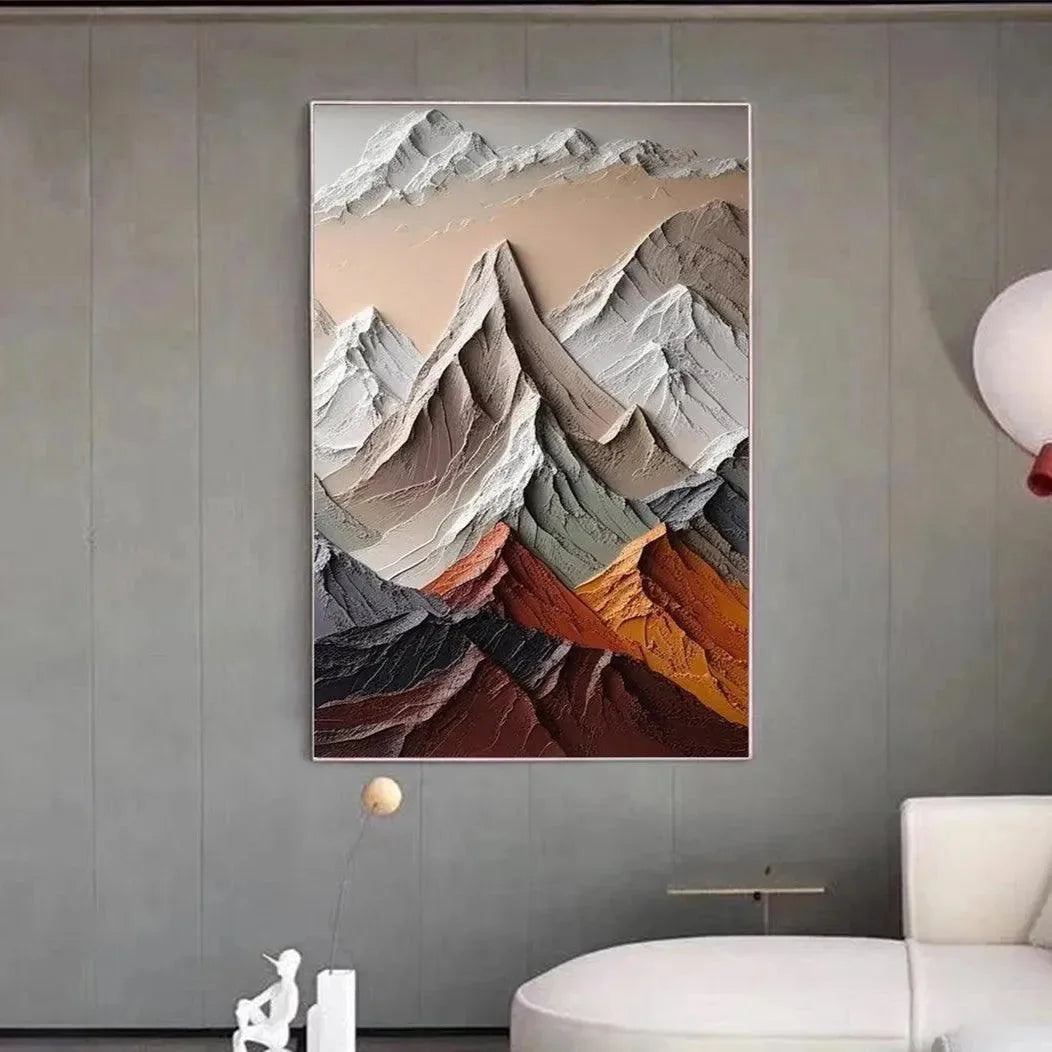 MAJESTIC PEAKS: Textured Impasto Mountain Landscape Painting in Earthy Tones | yellow palette, original oil on stretched canvas art