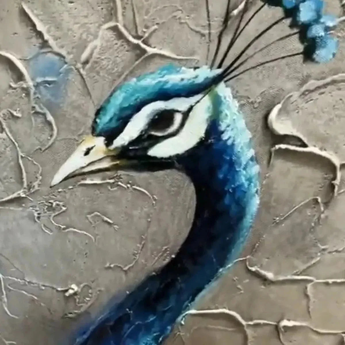MAJESTIC PLUMAGE: Textured Peacock Painting, Impasto Wall Art, Horizontal Canvas, Animal Decor | multi-color palette, original oil on stretched canvas art
