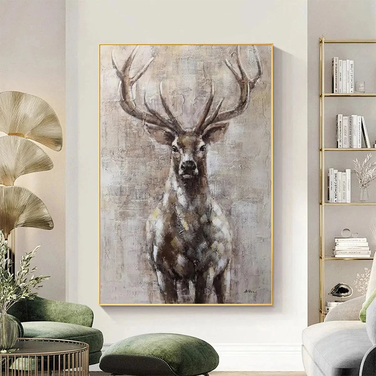 MAJESTIC STAG: Textured Stag Painting, Vertical Wall Art | Abstract closeup, raised brushwork detail