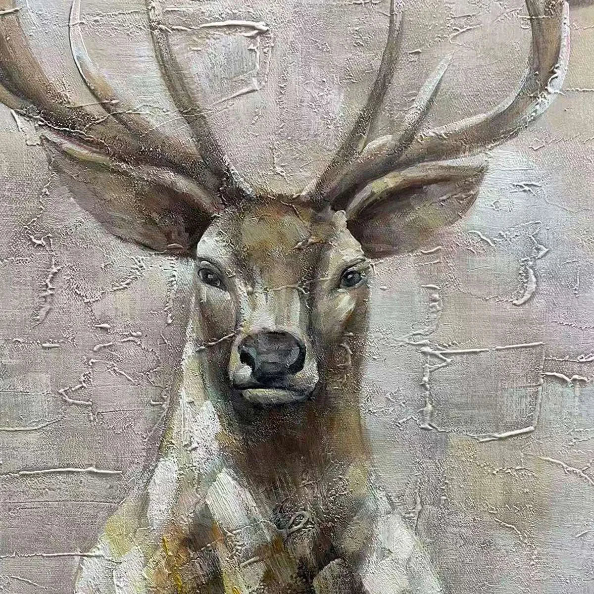MAJESTIC STAG: Textured Stag Painting, Vertical Wall Art | rectangular format, hand-painted canvas edge