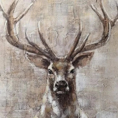 MAJESTIC STAG: Textured Stag Painting, Vertical Wall Art | gold frame stretched on neutral wall