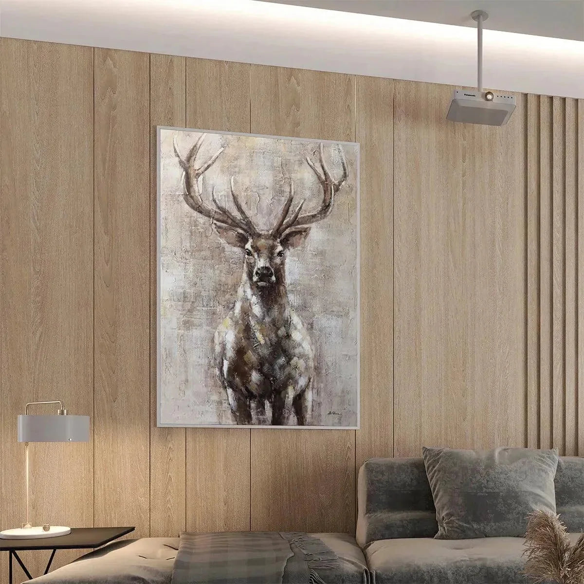MAJESTIC STAG: Textured Stag Painting, Vertical Wall Art | texture detail, palette knife marks visible