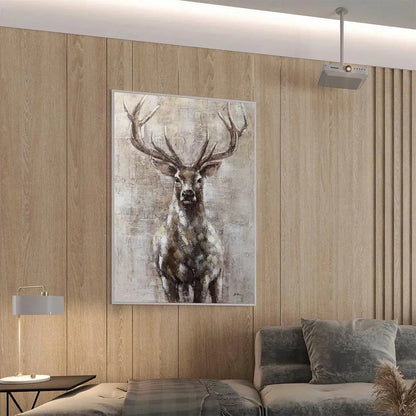 MAJESTIC STAG: Textured Stag Painting, Vertical Wall Art | texture detail, palette knife marks visible