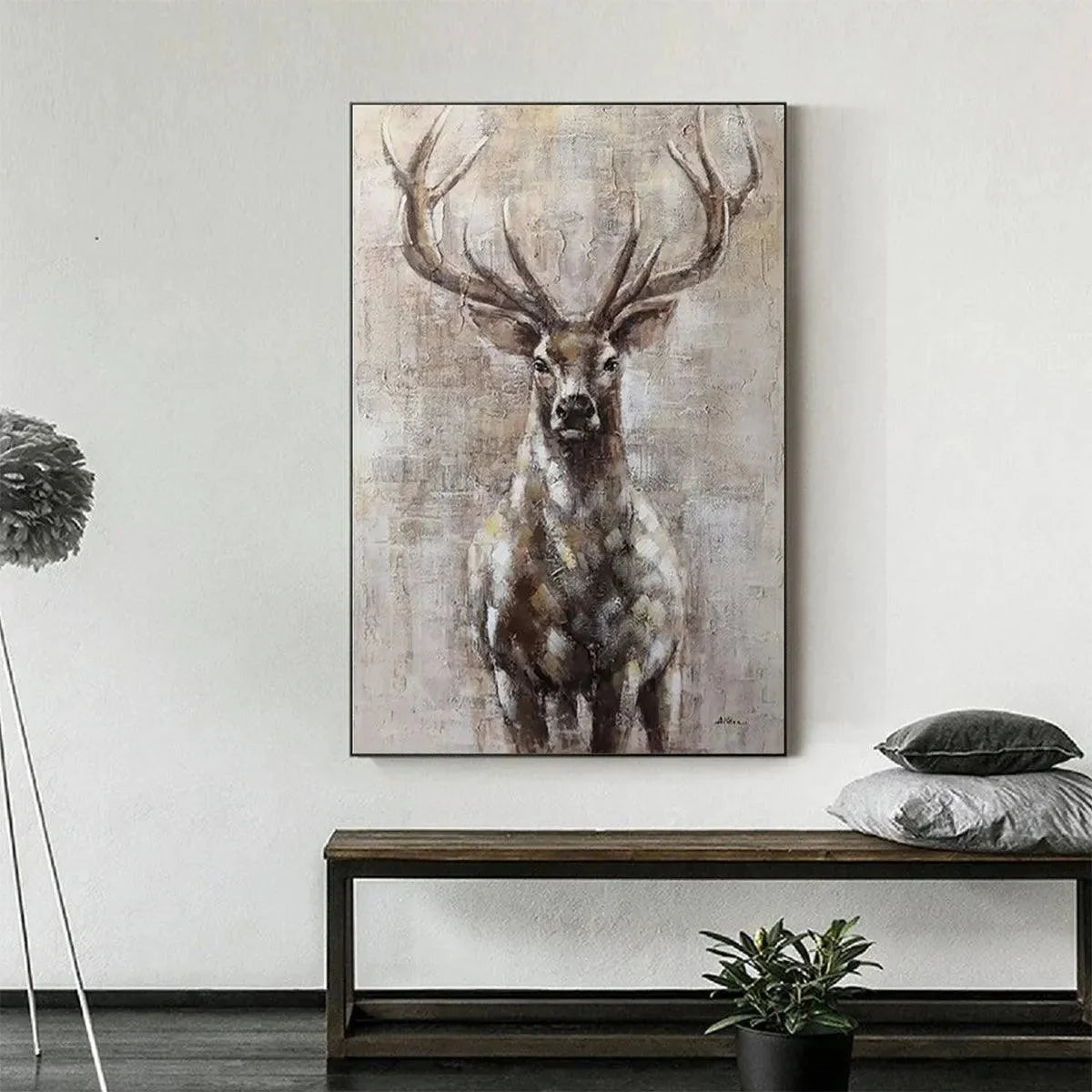 MAJESTIC STAG: Textured Stag Painting, Vertical Wall Art | texture detail, palette knife marks visible