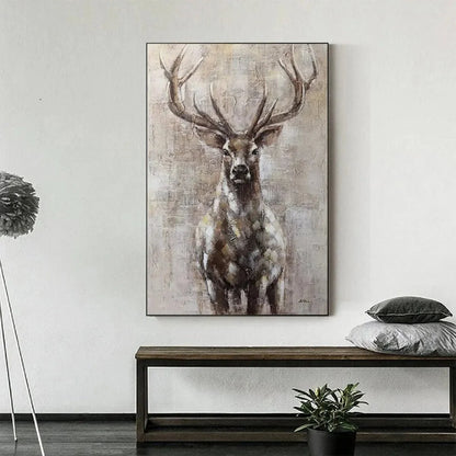 MAJESTIC STAG: Textured Stag Painting, Vertical Wall Art | texture detail, palette knife marks visible