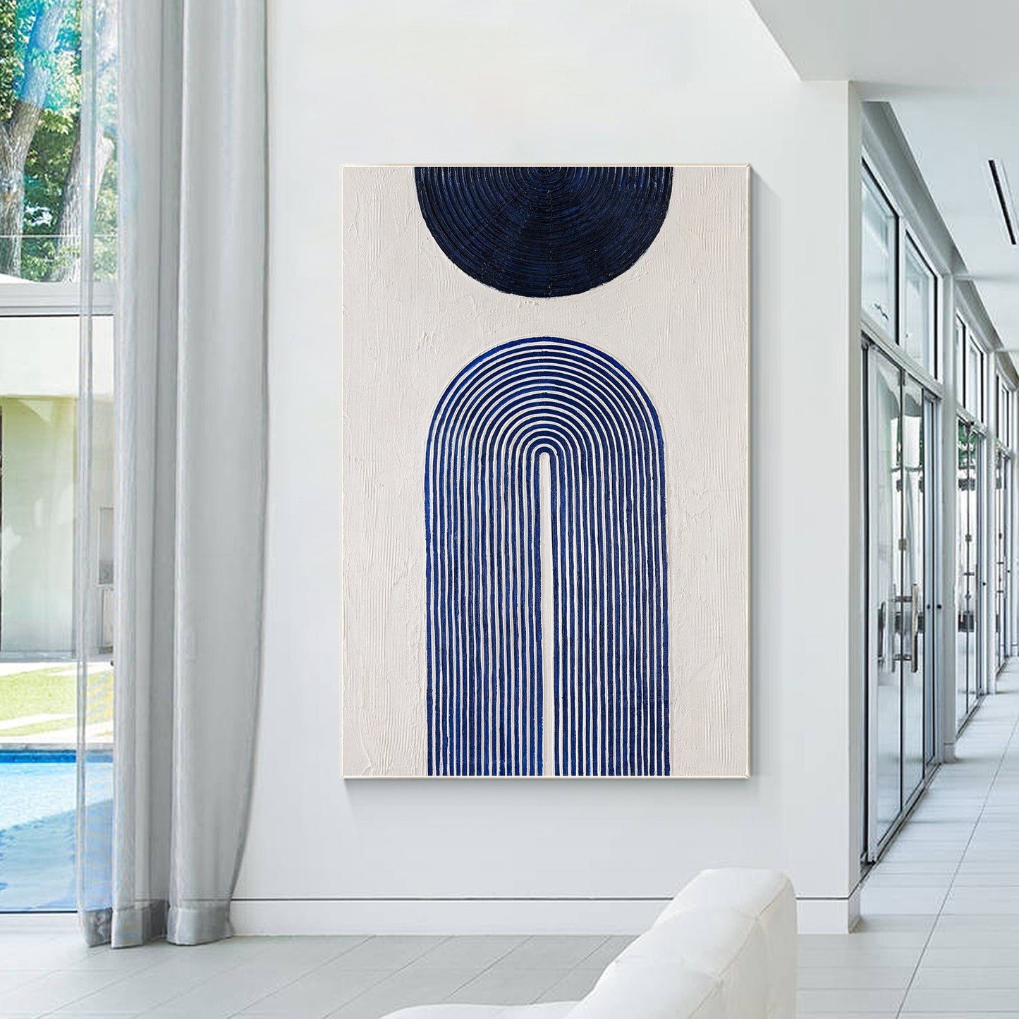 Marineblauw abstract schilderij: minimalistische muurkunst textuur #2