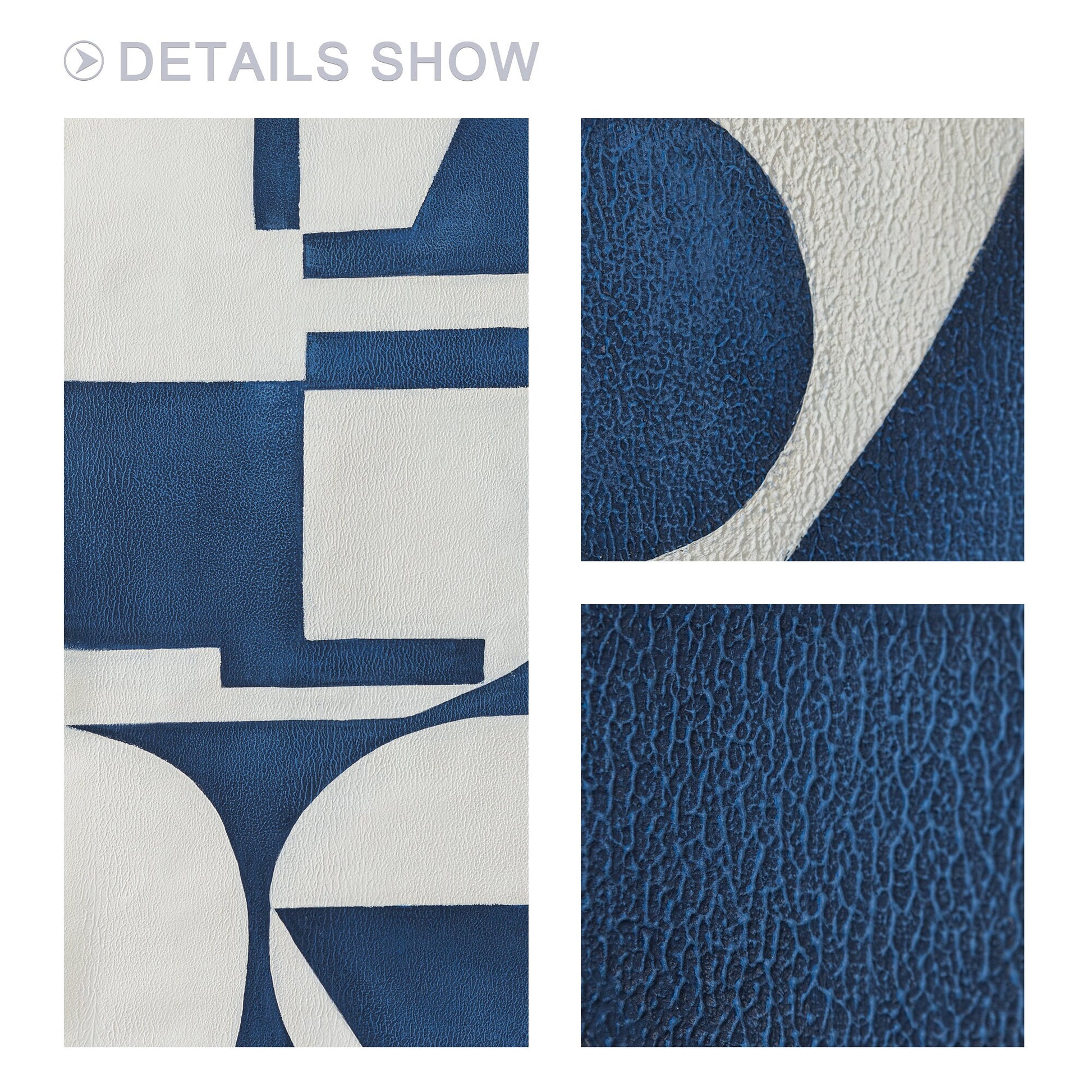 Marineblauw beige geometrisch schilderij op canvas, extra grote enorme verticale #14