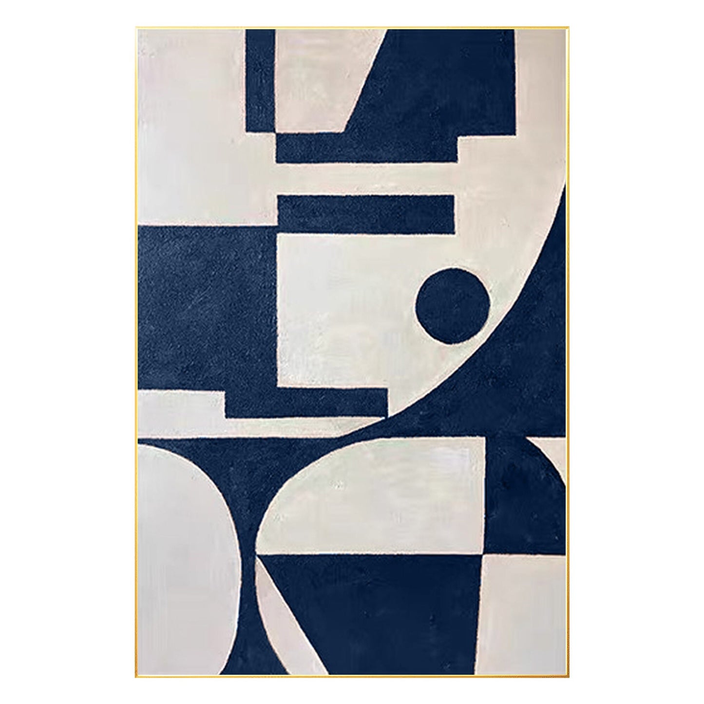 Marineblauw beige geometrisch schilderij op canvas, extra grote enorme verticale #8