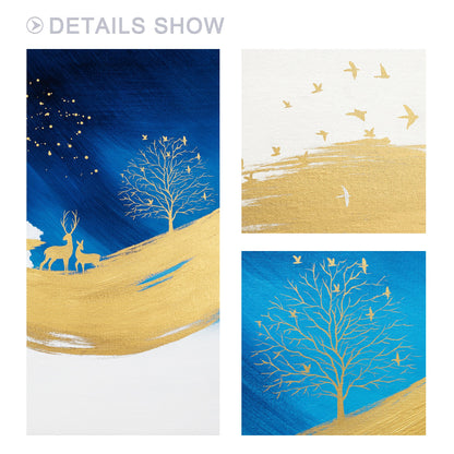 Marineblauw goud abstract schilderij 3 stuks schilderij op canvas, set van 3 stu #6