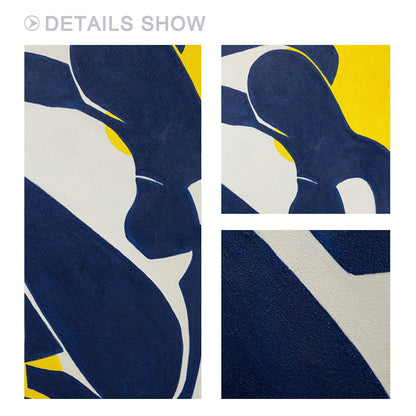 Marineblauwe abstracte vrouw figuurschilderij: minimalistische muurkunst met tex #2