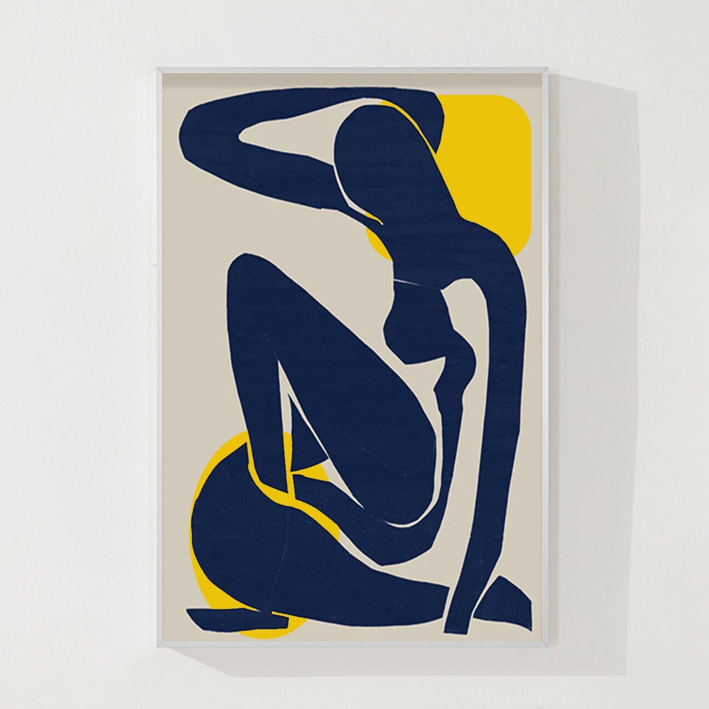 Marineblauwe abstracte vrouw figuurschilderij: minimalistische muurkunst met tex #11