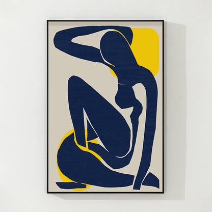 Marineblauwe abstracte vrouw figuurschilderij: minimalistische muurkunst met tex #9