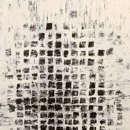 MATRIX: Large Black and White Textured Abstract Grid Painting | rectangular format, hand-painted canvas edge