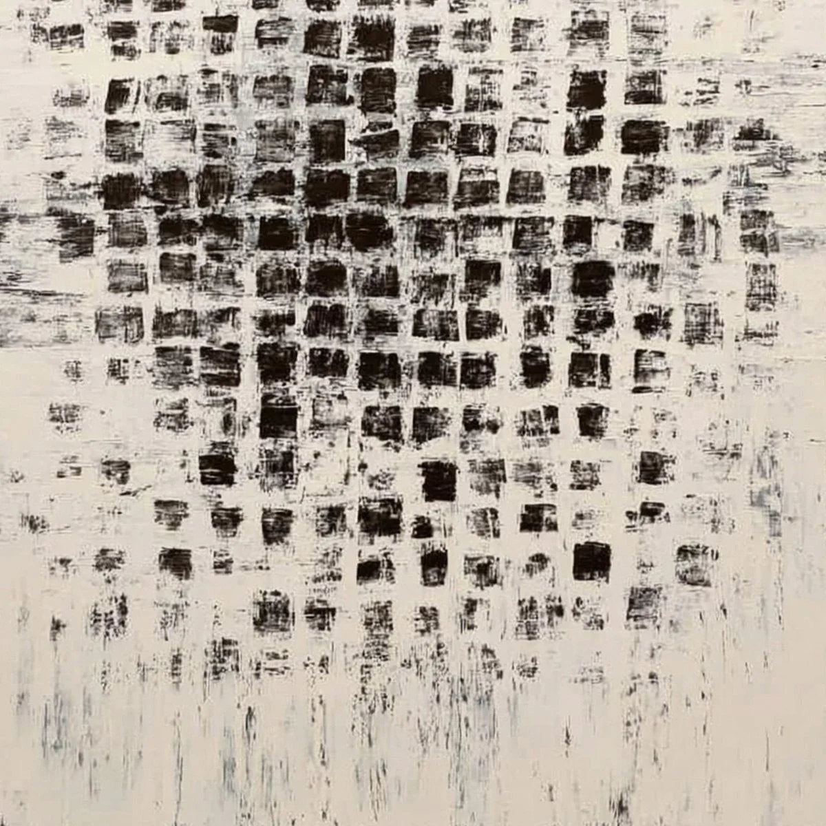MATRIX: Large Black and White Textured Abstract Grid Painting | rolled canvas, ready for custom framing