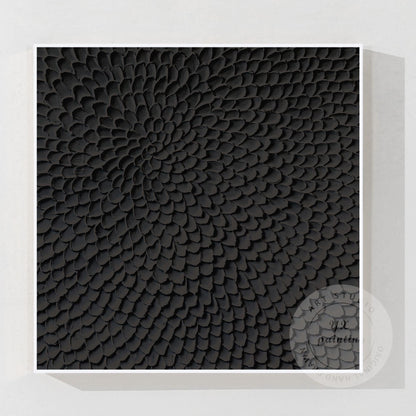 Matte Black Abstract Textured Canvas Art, Sculpted Petal Relief Painting, Modern #6