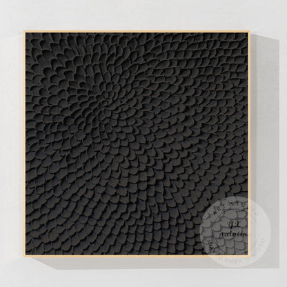 Matte Black Abstract Textured Canvas Art, Sculpted Petal Relief Painting, Modern #8