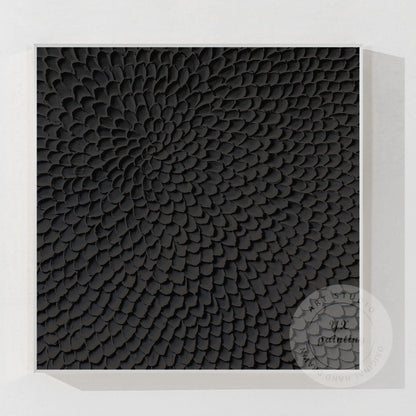 Matte Black Abstract Textured Canvas Art, Sculpted Petal Relief Painting, Modern #10