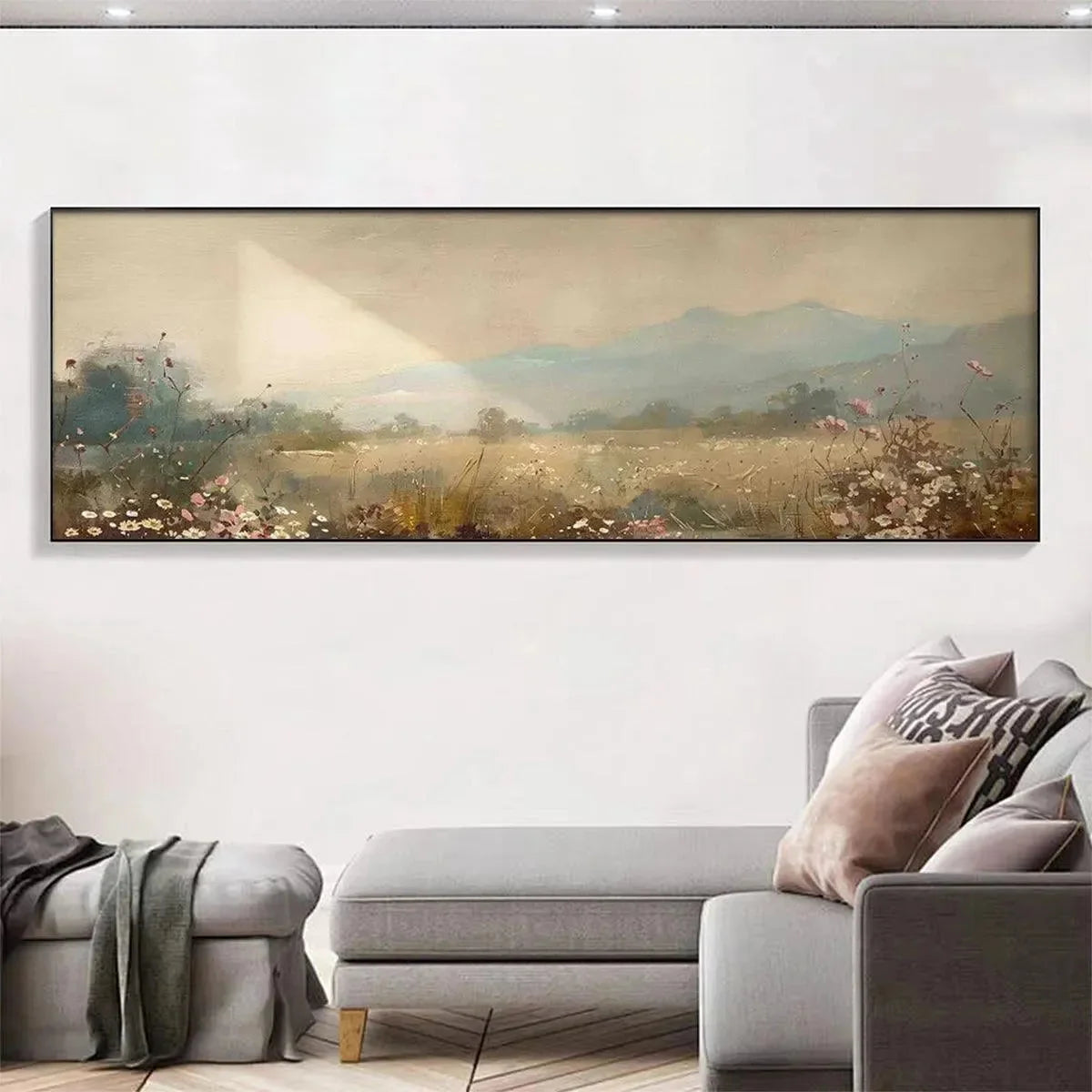 MEADOW VALLEY PANORAMIC: Landscape Painting, Panoramic Wall Art | Landscape closeup, raised brushwork detail