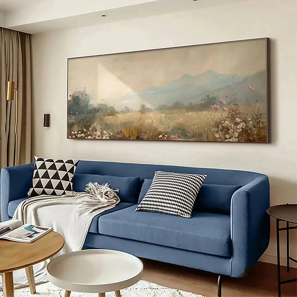 MEADOW VALLEY PANORAMIC: Landscape Painting, Panoramic Wall Art | rolled canvas, ready for custom framing