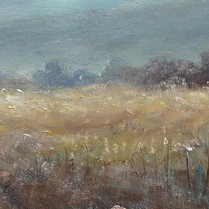 MEADOW VALLEY PANORAMIC: Landscape Painting, Panoramic Wall Art | black frame version on white wall