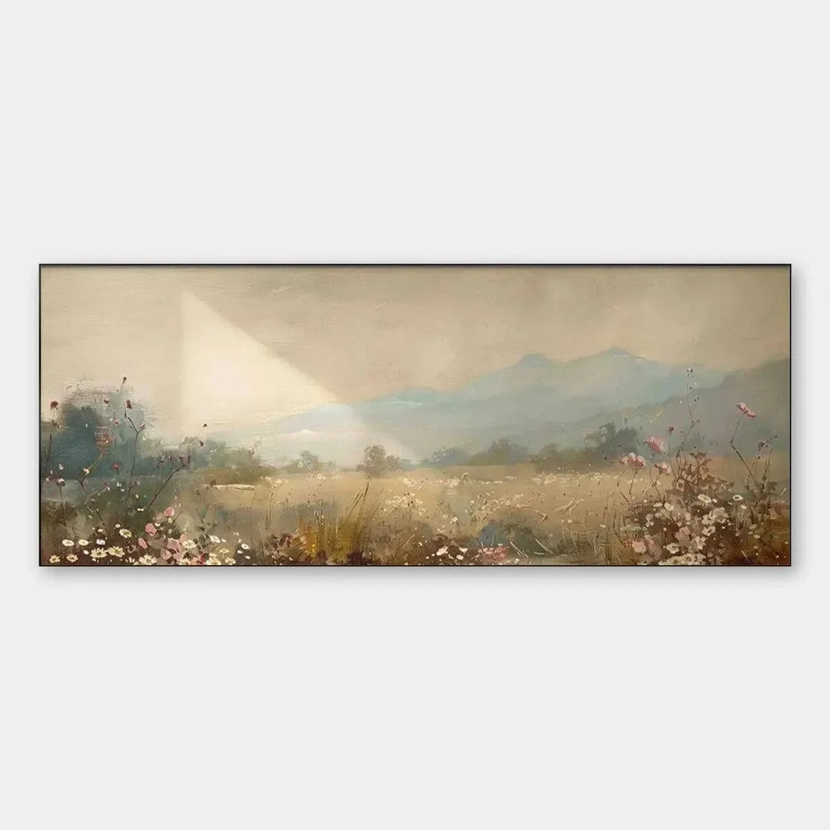 MEADOW VALLEY PANORAMIC: Landscape Painting, Panoramic Wall Art | hanging in living room, Landscape wall art