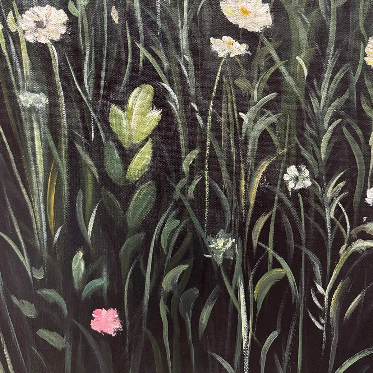 MEADOW'S EMBRACE: Moody Floral Botanical Painting, Vertical Wall Art | rectangular format, hand-painted canvas edge