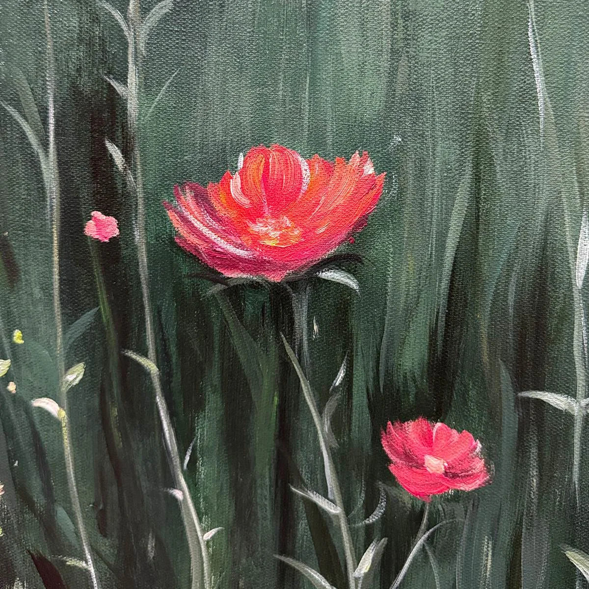 MEADOW'S EMBRACE: Moody Floral Botanical Painting, Vertical Wall Art | black frame version on white wall