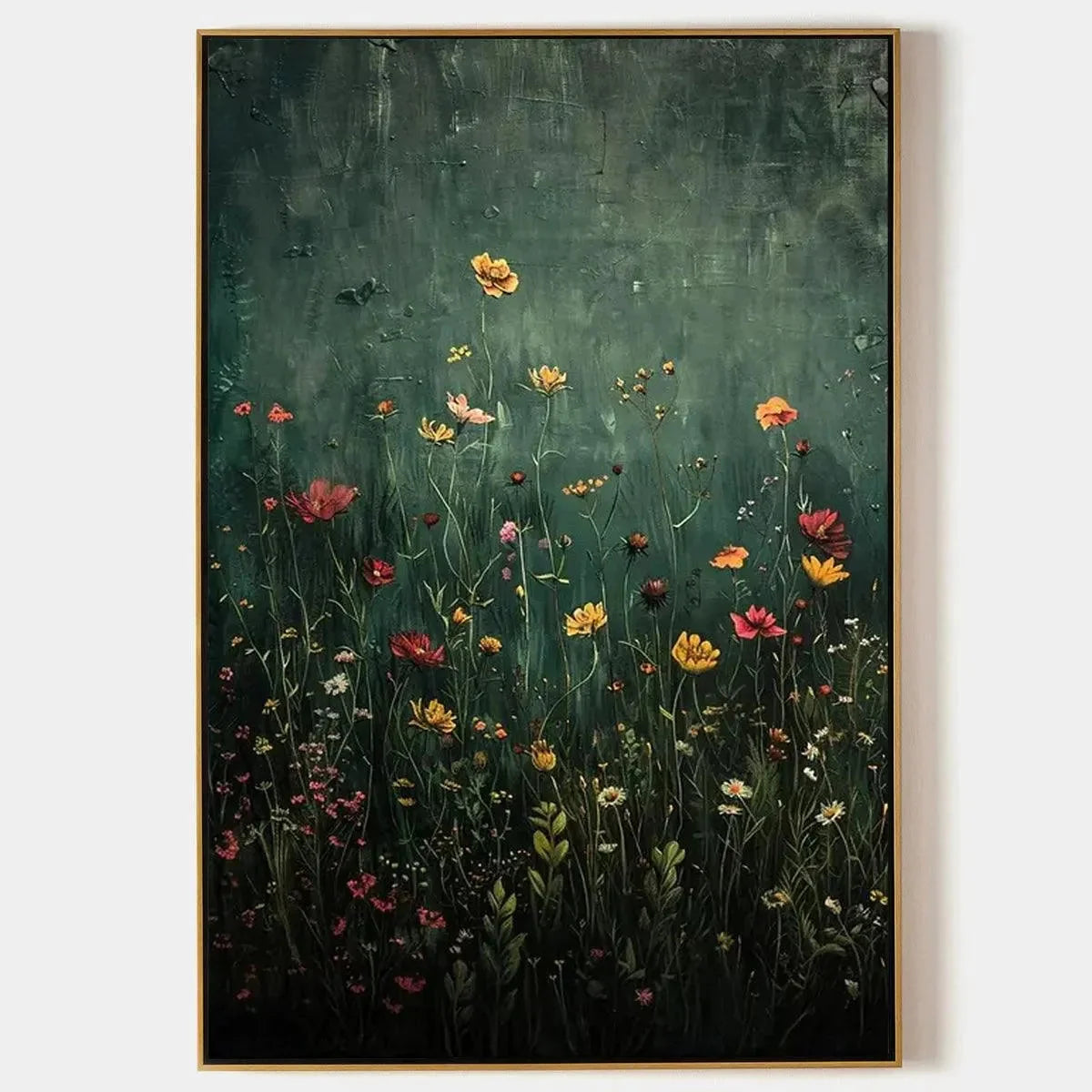 MEADOW'S EMBRACE: Moody Floral Botanical Painting, Vertical Wall Art | hanging in living room, Abstract wall art