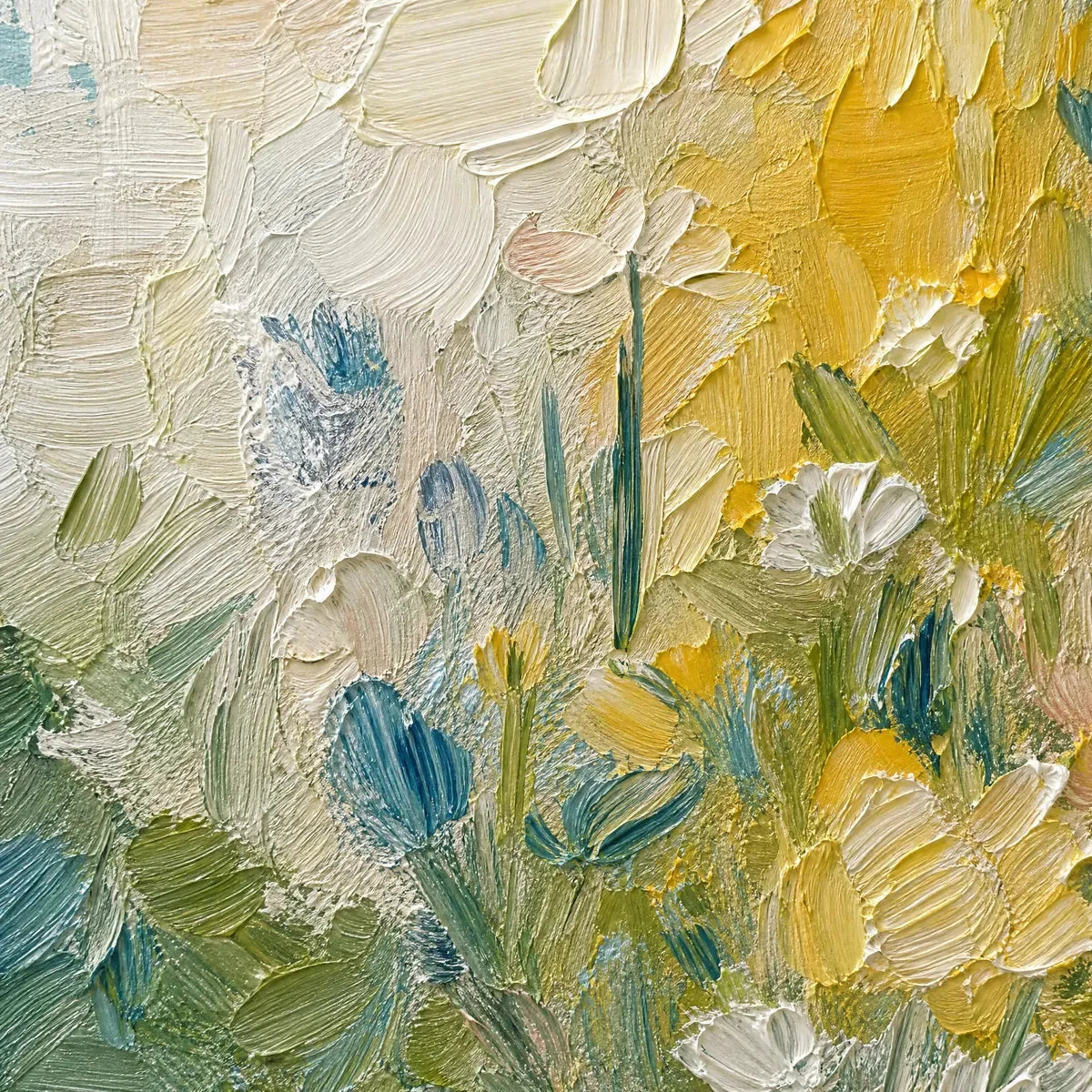 MEADOW'S EMBRACE: Textured Impasto Painting of a Wildflower Field | rectangular format, hand-painted canvas edge